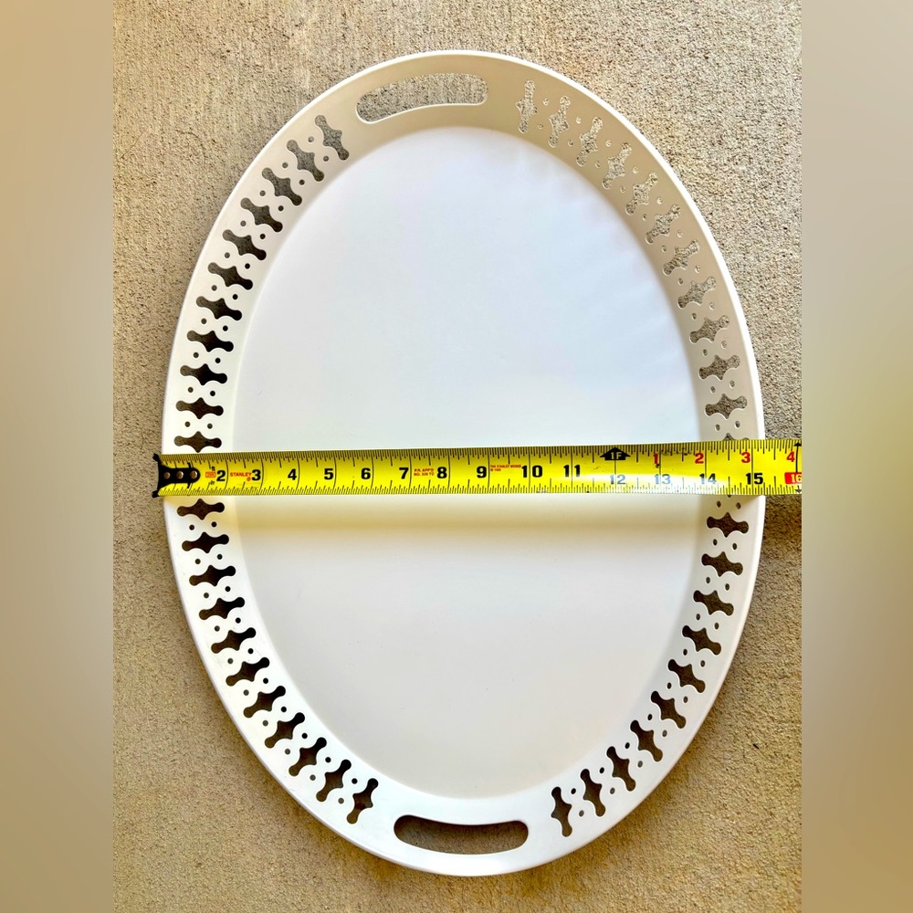 Decorative Cream Metal Serving Tray w/ Cutout Edge Handles | Farmhouse Cottage - Picture 5 of 5